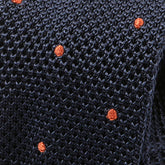 Navy And Orange Polka Dot Pointed Silk Knitted Tie - Tie Doctor